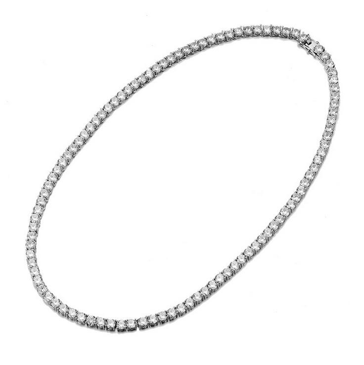 Hip Hop New Vintage Fashion Jewelry 18K White&Rose Gold Fill Full Round Cut Single Row White Topaz CZ Diamond Party Women Men Necklace Gift