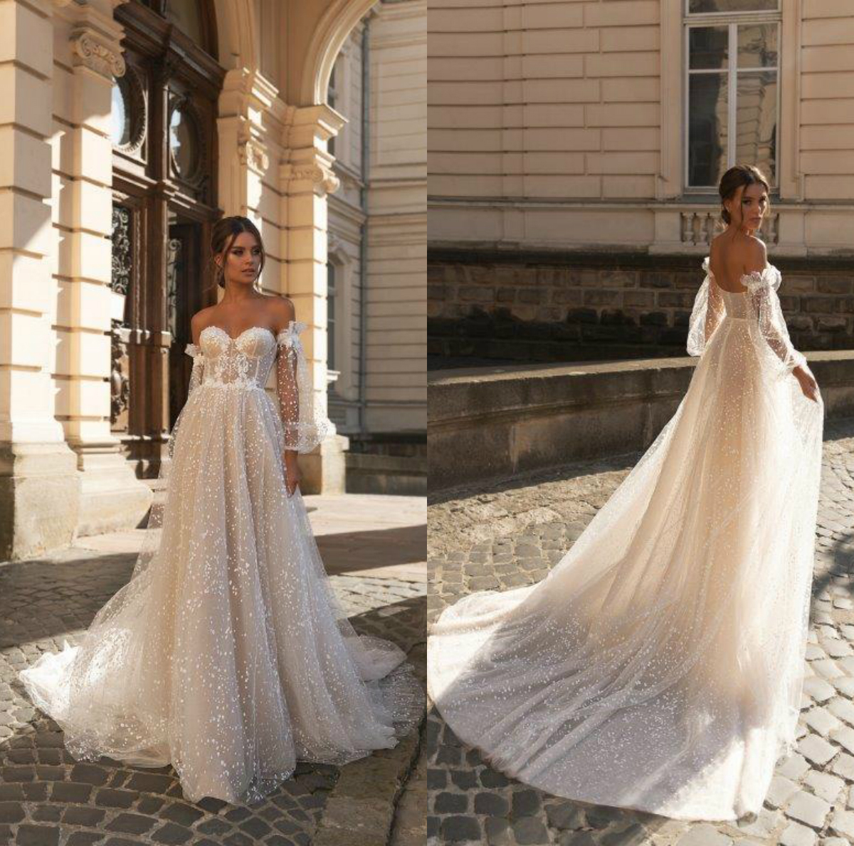 2020 Julie Vino Light Champagne Beach Wedding Dresses Boho Appliques Long Sleeve Wedding Dress Sweetheart A Line Robes De Mariée