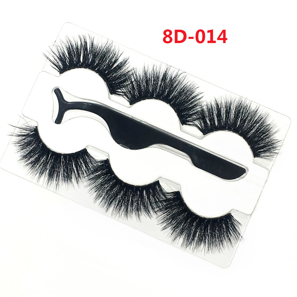 3 Pairs 25mm Mink False Eyelashes 8D Thick Dramatic Long Fluffy Eyelash Makeup Extension Handmade Lashes with a Tweezer