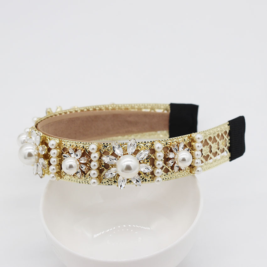 European and American Baroque Pearl Flower Geometric Headband Dance Party Retro Court Fashion Fashion Show Hair Accessories 992 V191220