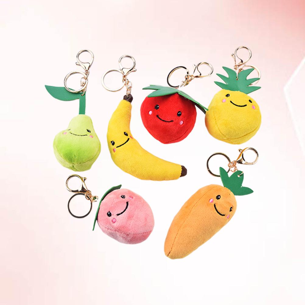 7pcs Plush Key Chains Fashion Fruits Alloy Car Decorations Key Rings Hanging Pendants for Souvenir Purse Plush Key Chains