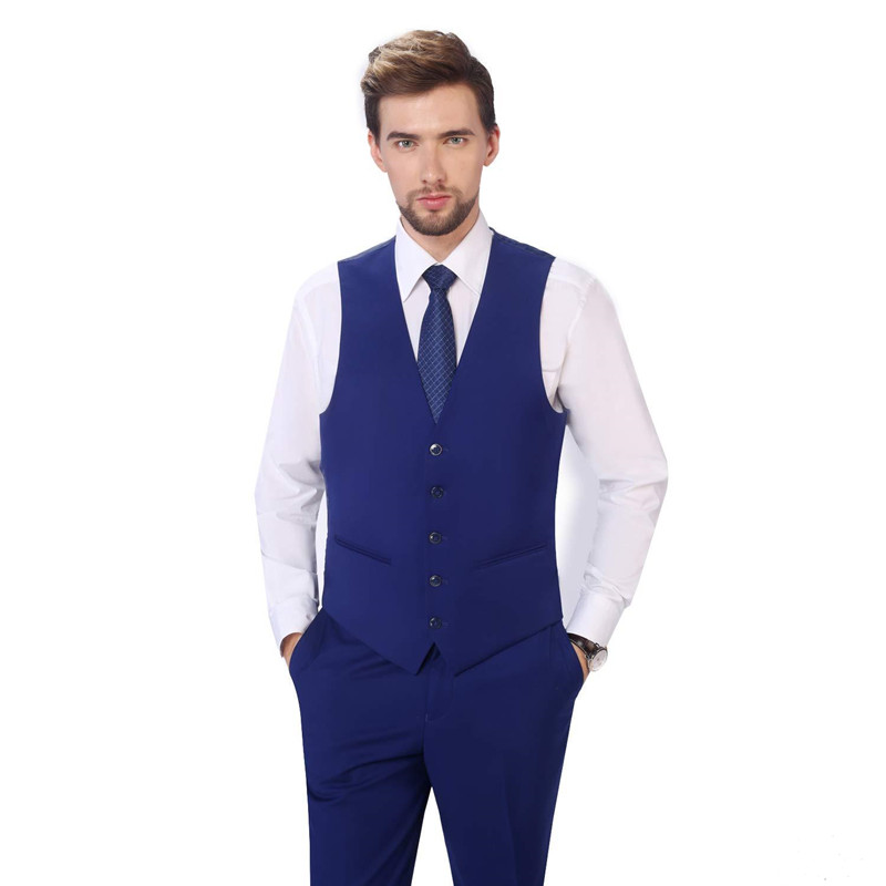 2020 Newst Blue Mens Suits Two Buttons Peak Lapel Groomsmen Best Groom Tuxedos Three-piece Mens Wedding Suits