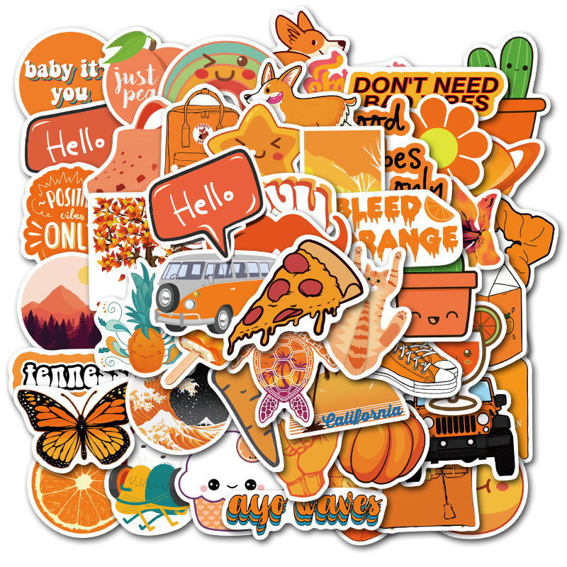 Cartoon Orange Purple Pink Style Vsco Girl Stickers For Laptop Moto Skateboard Luggage Refrigerator Notebook Laptop Toy Sticker