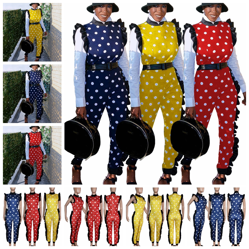 Jumpsuits European spring and summer fashion spotted ruffled long-sleeved Slim street jumpsuit support mixed batch