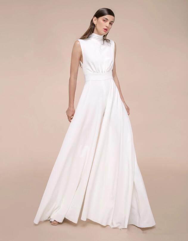 Women Pantsuits Satin Jumpsuits Prom Dresses Floor Length Formal Evening Gowns High Neck Arabic Robe De Soiree