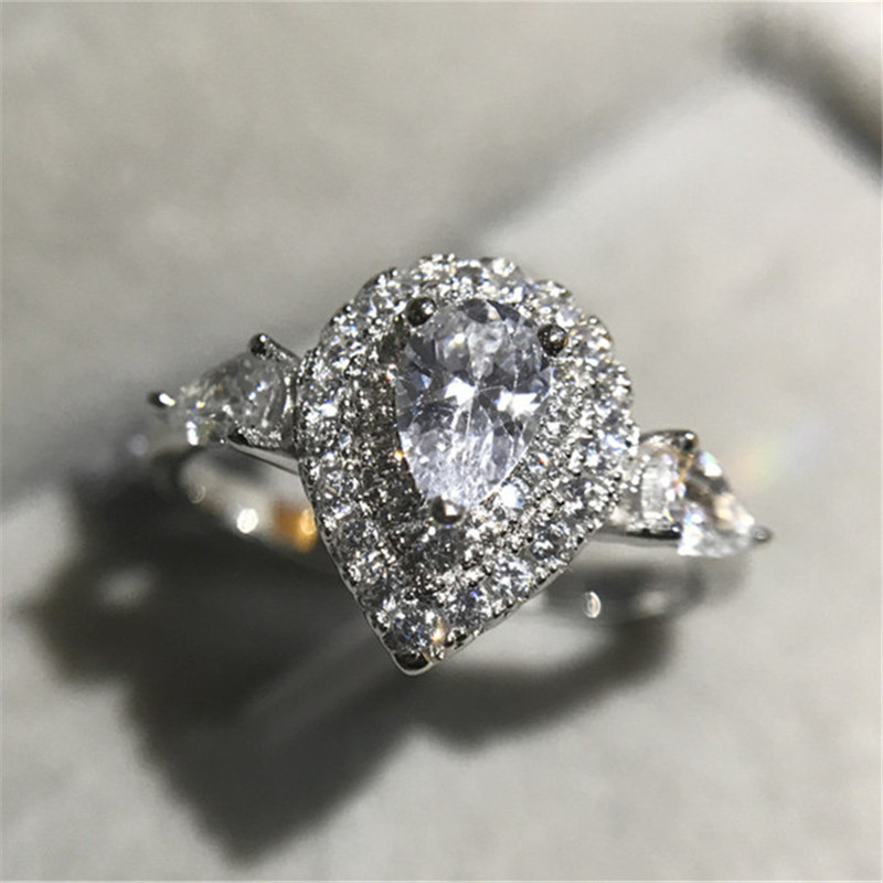 Jewelry 925 Silver Rings For Women Fashion Pink Water Drop Simple Jewelry Engagement Bride Wedding Gift Ring Anillo CC585