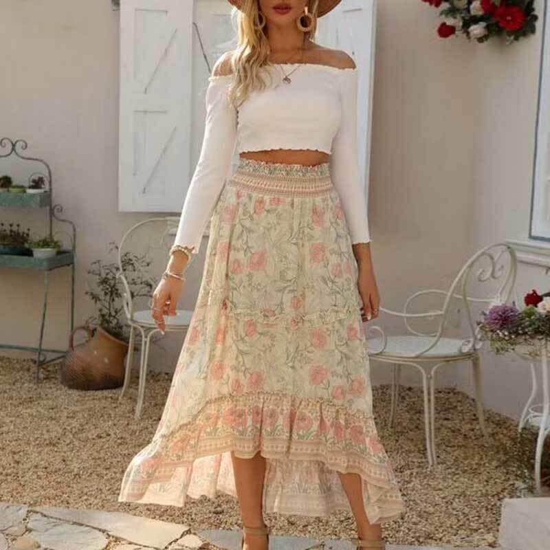 Summer Women High Waist Long Back Floral Skirt 2020 Brand New Beach Holiday ruffle Trim Skirt, Beige
Summer Women High Waist Long Back Floral Skirt 2020 Brand New Beach Holiday ruffle Trim Skirt, Beige