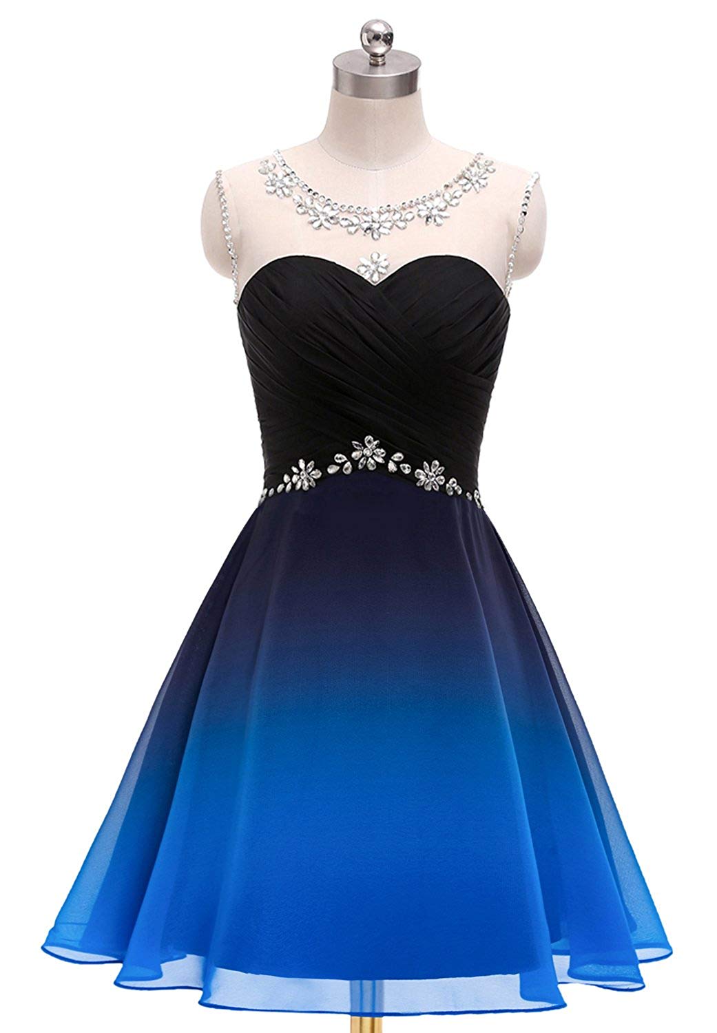 New Sexy 2019 Real Scoop Crystals Gradient Prom Dresses Short Chiffon Plus Size Ombre Cocktail Homecoming Party Gown QC1316