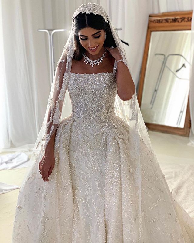 vintage arabic garden wedding dresses with matching veil lace beaded overskirt court train wedding gowns robes de marie