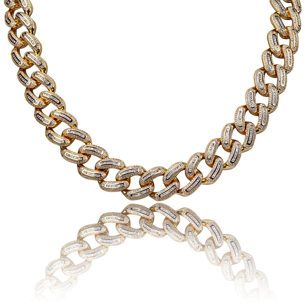 18mm 18K Gold Hip Hop Iced Out Mens Cuban Link Chain Necklace Full Diamond Miami Curb Chains Rock Choker Jewelry Gifts for Guys Wholesale Bijoux Colla