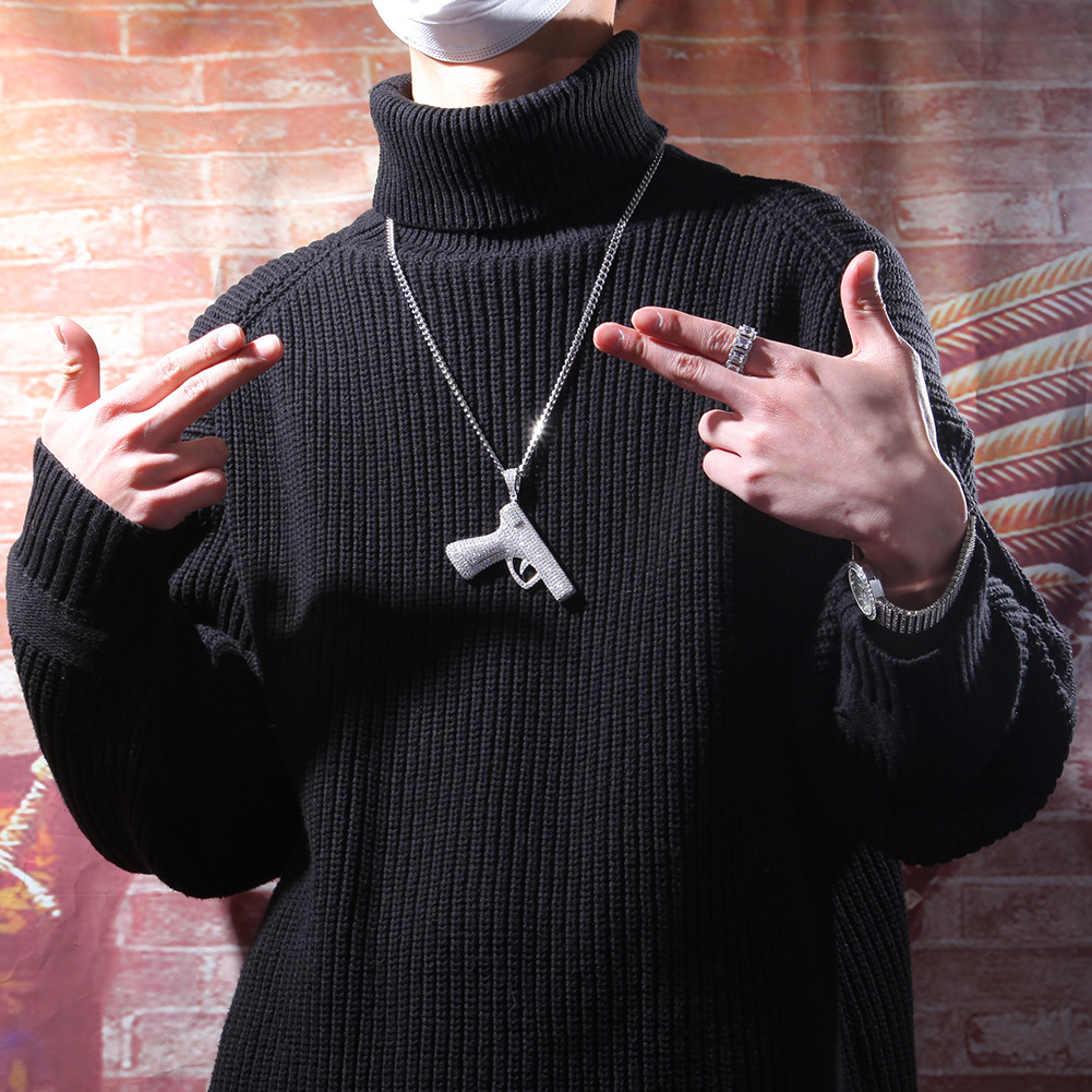 Hip Hop Shining Rap Pistol Pendant Necklace 18k Real Gold/Platinum Plated Full Zircon Necklace Jewelry