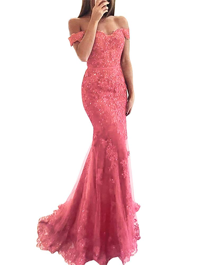2019 New Burgundy Red Royal Blue Cheap Mermaid Prom Dresses Long Off Shoulder Beads Sequined Lace Applique Evening Party Wear Formal Dress