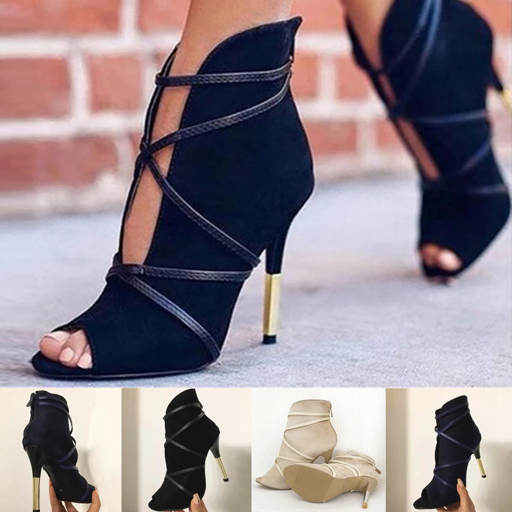 Spring Autumn Boots Women Fashion Ankle Pointed Toe Fish Mouth Casual Shoes Ladies Thin Heels Single Suede Booties Plus size 43