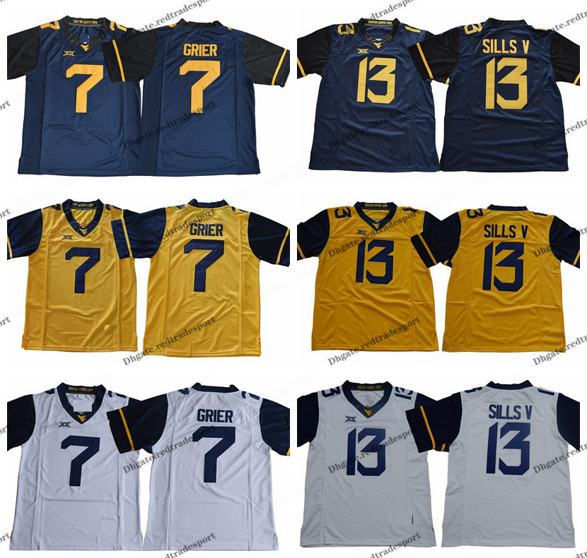 2019 West Virginia Mountaineers 13 David Sills V 7 Will Grier College Football Jerseys Blue Yellow #7 Will Grier University Football Shirts, White 13
2019 West Virginia Mountaineers 13 David Sills V 7 Will Grier College Football Jerseys Blue Yellow #7 Will Grier University Football Shirts, White 13