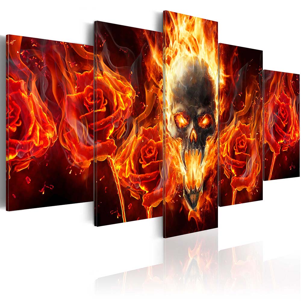 5 Panel Unframed Printed Skulls Flame Flower Canvas Painting Home Decor Wall Art Personalized Colorful Poster Pictures