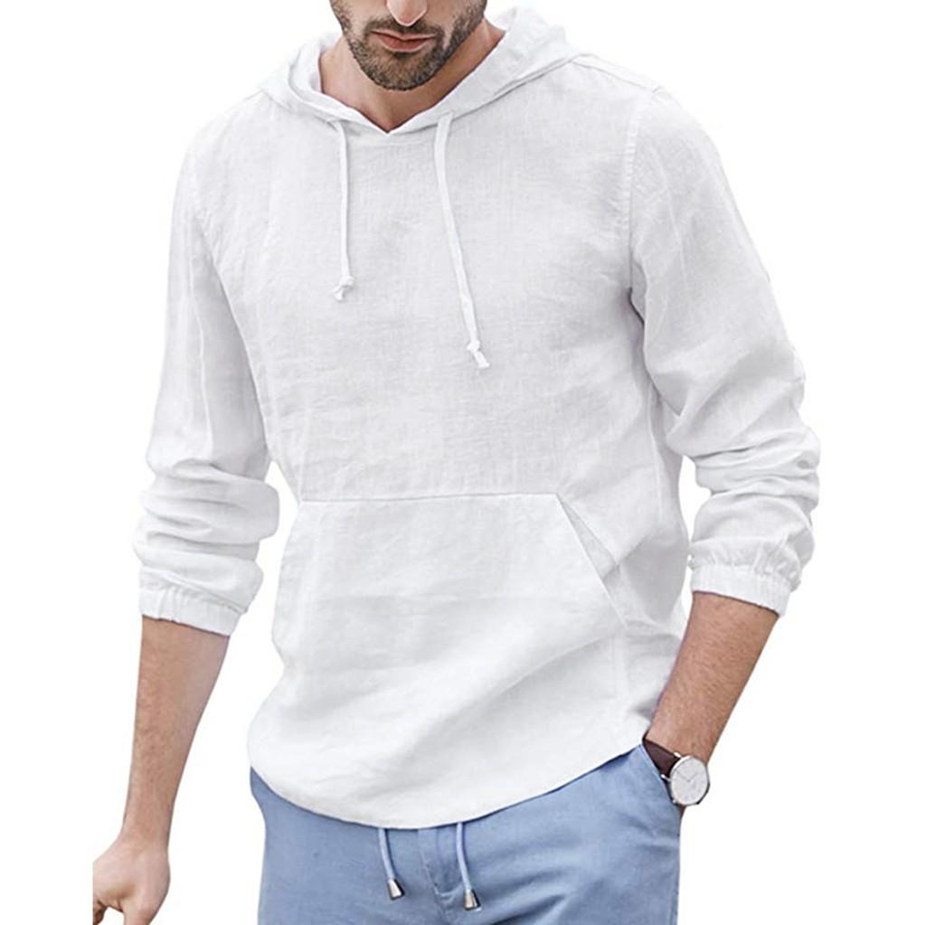 T Shirt Men Summer Streetwear Retro Cotton Linen Hooded Pocket Long Sleeve Men Tshirt Camisetas Hombre Plus Size M3XL258C6660815