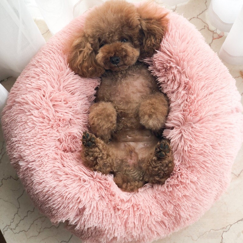 Long Plush Super Soft Round Bed Kennel Comfortable Sleeping Cusion Winter House for Cat Warm Dog Beds Pet Products