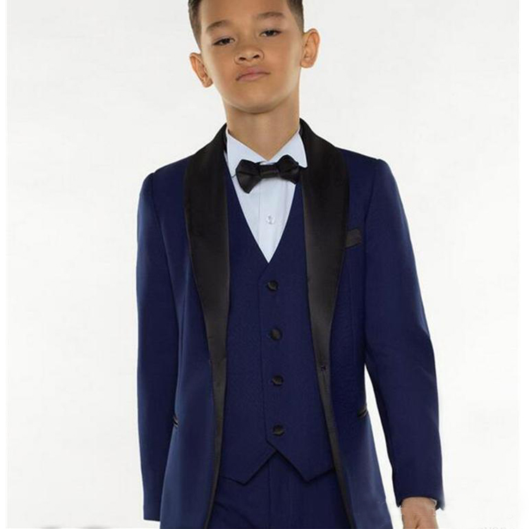 2019 Custom Made Boy Formal Wear Children Tuxedos Peaked Lapel 3 Pieces Kids Wedding Party Suits (Jacket+Pants+Vest)