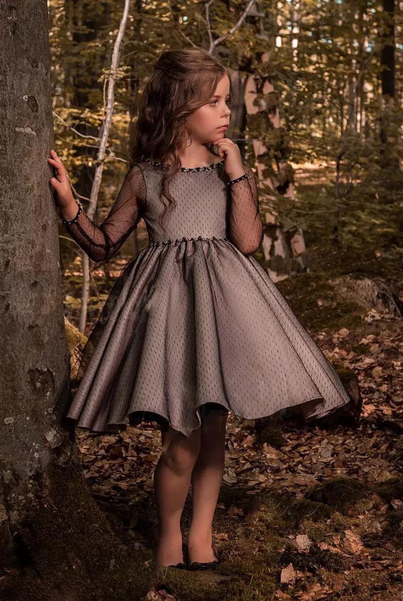 New Fashion Little Girls Pageant Dresses Scoop Neck Knee Length Long Sleeves Formal Dress Birthday Party Gowns Kids Prom Dress