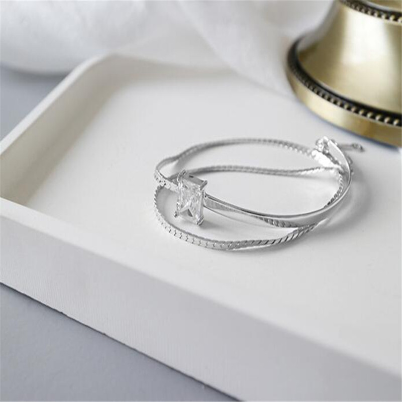 925 Sterling Silver 6MM Square Zircon Bracelets New Fashion Wild Layered Bracelet Student Female Silver Jewelry