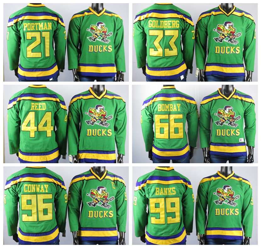 

Mighty Ducks Jerseys 21 Portman Jerseys Jersey 33 Goldberg 44 Reed 96 Conway 99 Banks 66 Bombay Embroidered Mens Ice Hocke Jerseys Stitched, Men's