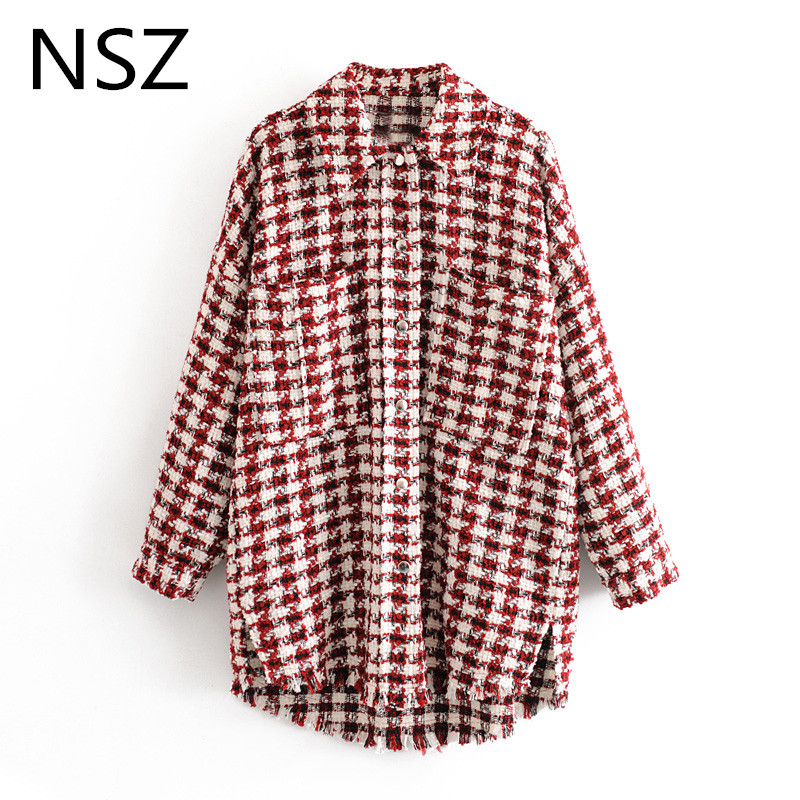 NSZ women houndstooth oversized tweed jacket long sleeve fashion tassel plaid coat loose woolen checkered outwear femme veste, Red
NSZ women houndstooth oversized tweed jacket long sleeve fashion tassel plaid coat loose woolen checkered outwear femme veste, Red