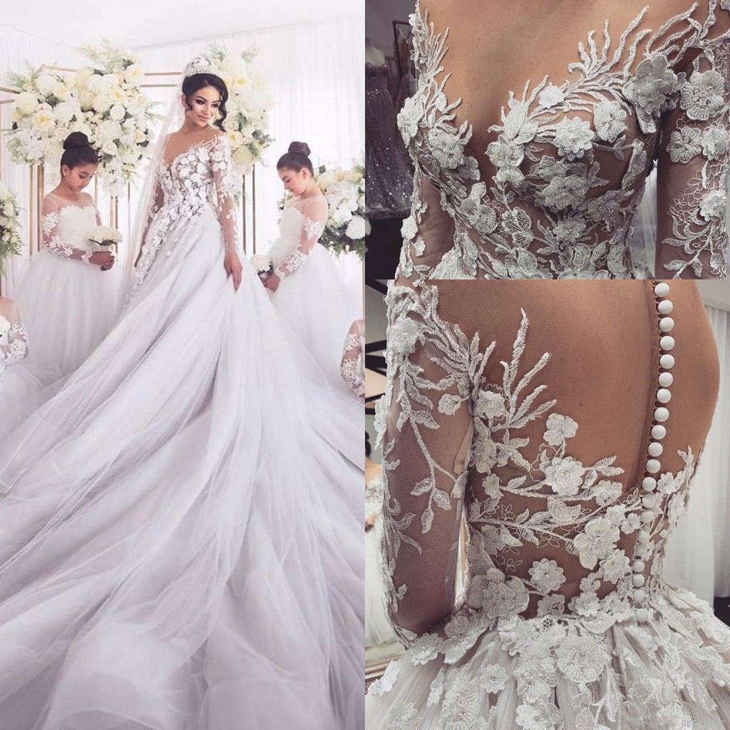 2020 New Arabic Vintage Wedding Dresses Chapel Train Lace 3D Floral Appliques Lace Tulle Garden Wedding Dress Long Sleeves Sexy Bride Dress, White
2020 New Arabic Vintage Wedding Dresses Chapel Train Lace 3D Floral Appliques Lace Tulle Garden Wedding Dress Long Sleeves Sexy Bride Dress, White