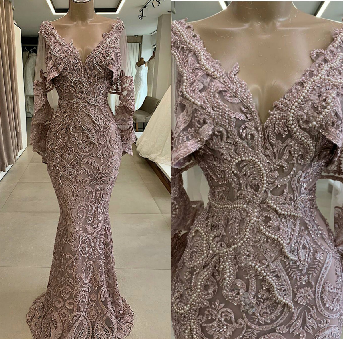 Luxury Arabic Mermaid Prom Dresses With Wrap Beaded Appliques Pearls Evening Dress Designer Sweep Train Custom Sexy Robes De Soirée
