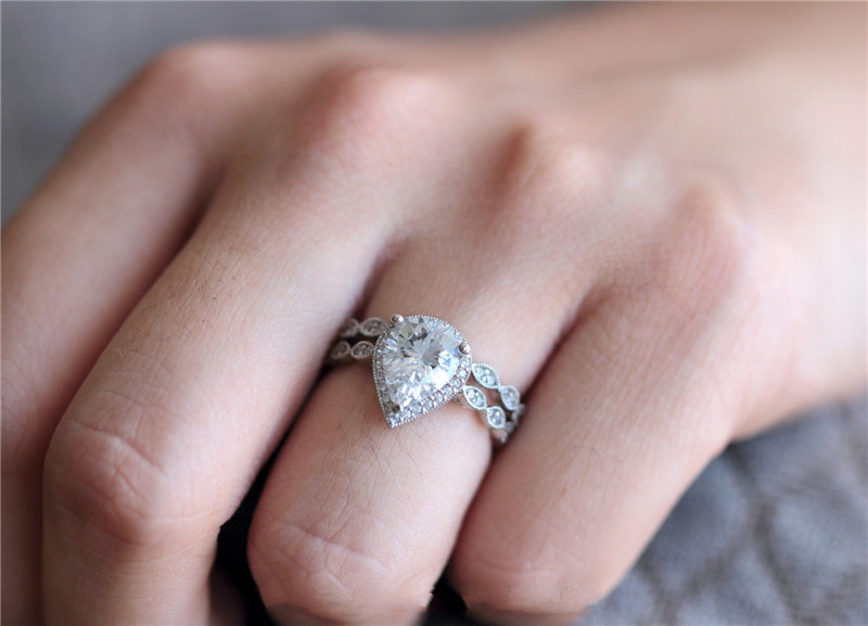 choucong Water Drop Promise Finger Ring 925 sterling Silver Diamond Engagement Band Rings set For Women men Wedding Jewelry