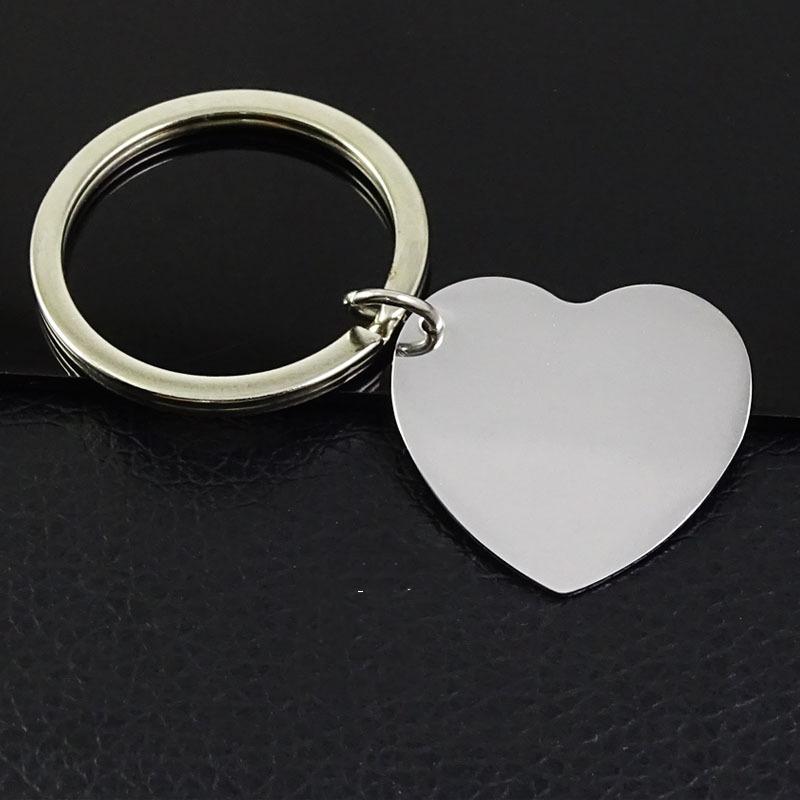 30pcs/Lot High Polished Blank Heart Stainless Steel Keychain Engravable Solid Dog Tag Keyring Car Key Chain Ring Jewelry Factory Price