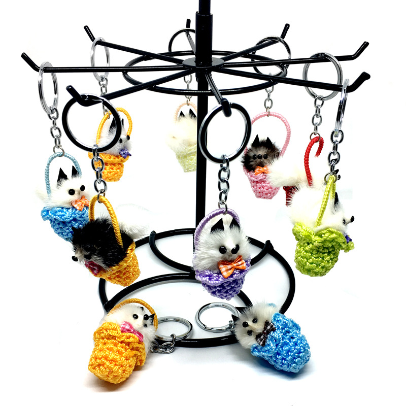 Charms Fluffy Bow Fox Key Chains Pendant Natural Real Mink Fur Cute Keychain Pom Pom Car Keyring Women Bags Backpack Accessories