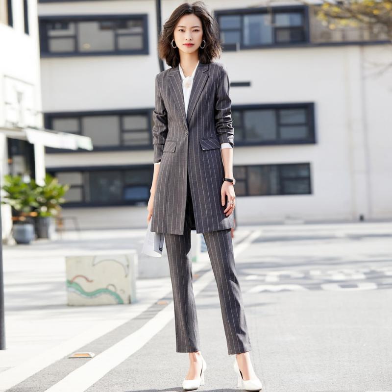 Formal Pantsuits Wmen Business Suits Long Blazer Ladies Pant and Jacket Sets Work Wear Office Uniform Styles Grey Striped, Black blazer only
Formal Pantsuits Wmen Business Suits Long Blazer Ladies Pant and Jacket Sets Work Wear Office Uniform Styles Grey Striped, Black blazer only
