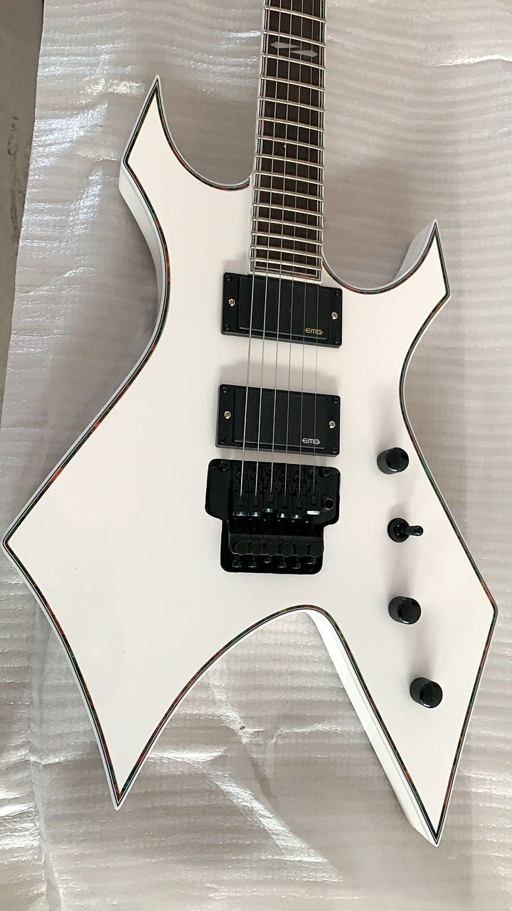 Rare 24 Frets Rich Warlock White Electric Guitar Floyd Rose Tremolo, EMG Active Pickup & 9V Battery, Abalone Body Binding, Black Hardware
Rare 24 Frets Rich Warlock White Electric Guitar Floyd Rose Tremolo, EMG Active Pickup & 9V Battery, Abalone Body Binding, Black Hardware