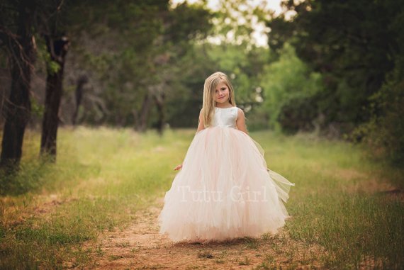 Tutu Flower Girl Dresses Jewel Neck Tulle Ball Gown Floor Length Custom Cheap Girls Pageant Dress Backless Kids Formal Gowns