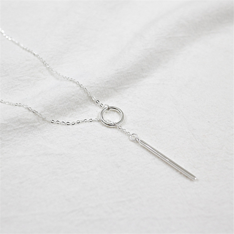 100% 925 Sterling Silver Circle Strip Bar Pendant Necklaces Adjustable Chain Necklaces for Women Wedding Jewelry Gifts Long Chain Necklace