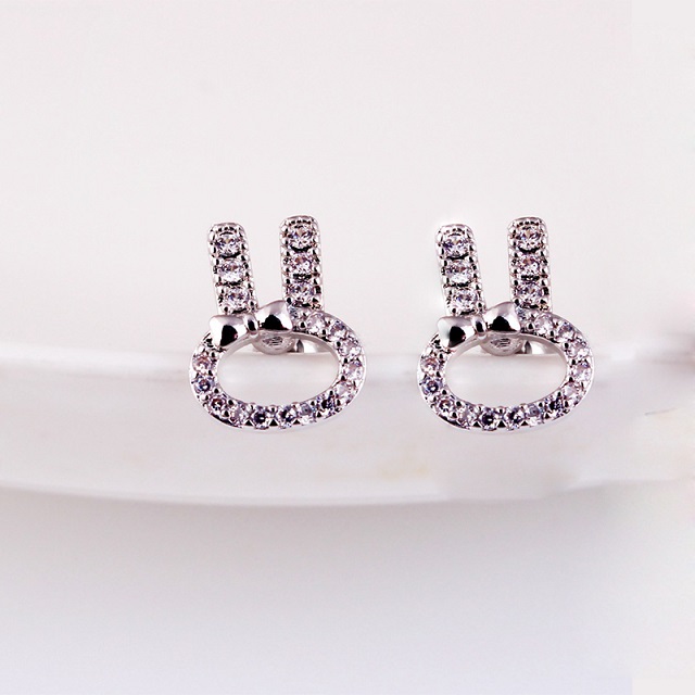 Shiny Zircon Hollow Cute Cat Animal Screwback Stud Earring Ear Bone Nail Jewelry No Fading No Allergies