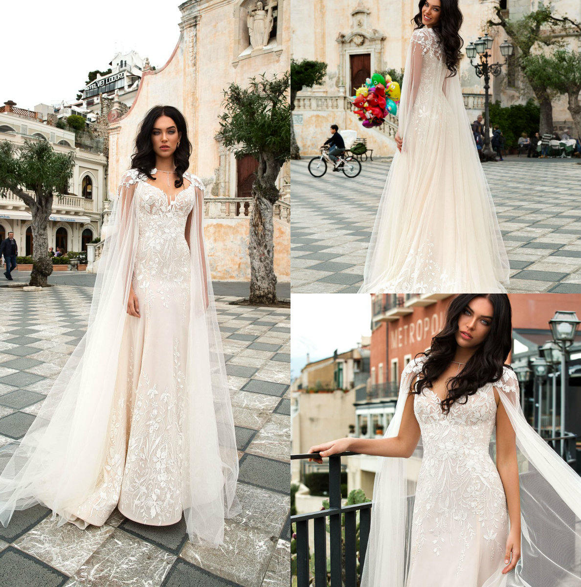 Innocentia Mermaid Wedding Dresses With Cape Spaghetti Lace Bridal Gowns Floor Length Plus Size Country Wedding Dress Cheap
