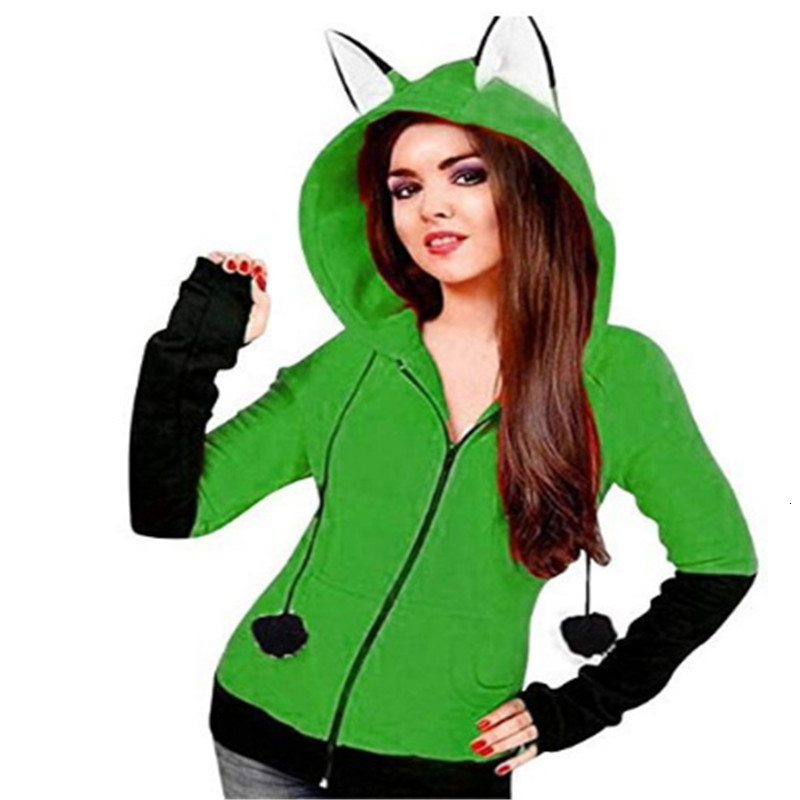 Hot Anime Fox Orelhas Ears Hoodie Orange Sweatshirts Plush Ball Decoration Jacket Halloween Cosplay Women New Kawaii Outwear V191129