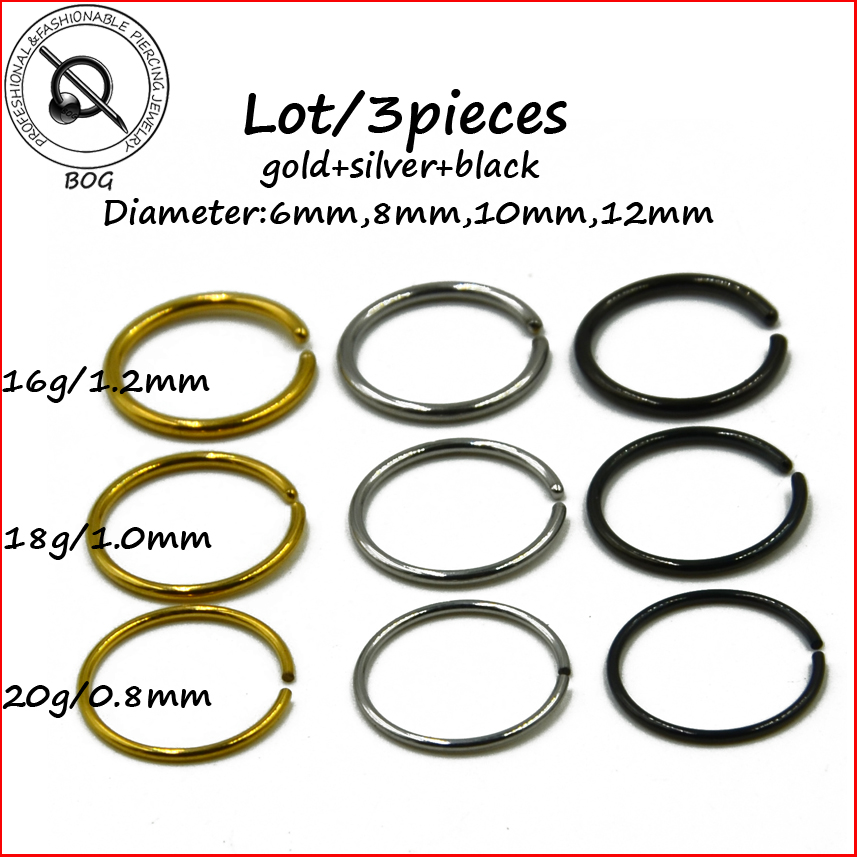 BOG-3 Pieces Steel Adjustable By Hand Seamless Nose Hoop Ring Body Piercing Jewelry 16g 18g 20g Gold Silver Black
BOG-3 Pieces Steel Adjustable By Hand Seamless Nose Hoop Ring Body Piercing Jewelry 16g 18g 20g Gold Silver Black