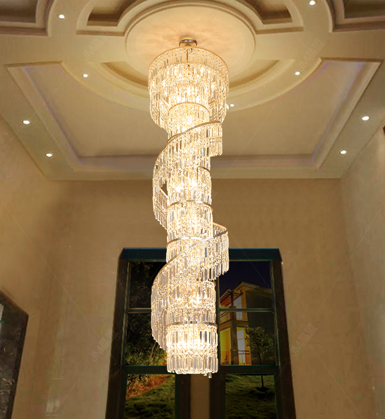 LED Modern Crystal Chandeliers Long Spiral American Chandelier Lights Fixture Luxurious Hotel Lobby Hall Parlor Stair Home Indoor Lighting