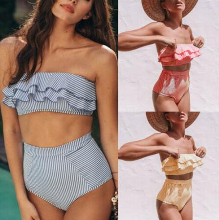 Women Summer Swimming Two Piece Ruffles High Waist Bottom Bikini Set Ladies Sexy Stripes Strapless Swimwear Beachwear Swimsuit, Yellow
Women Summer Swimming Two Piece Ruffles High Waist Bottom Bikini Set Ladies Sexy Stripes Strapless Swimwear Beachwear Swimsuit, Yellow