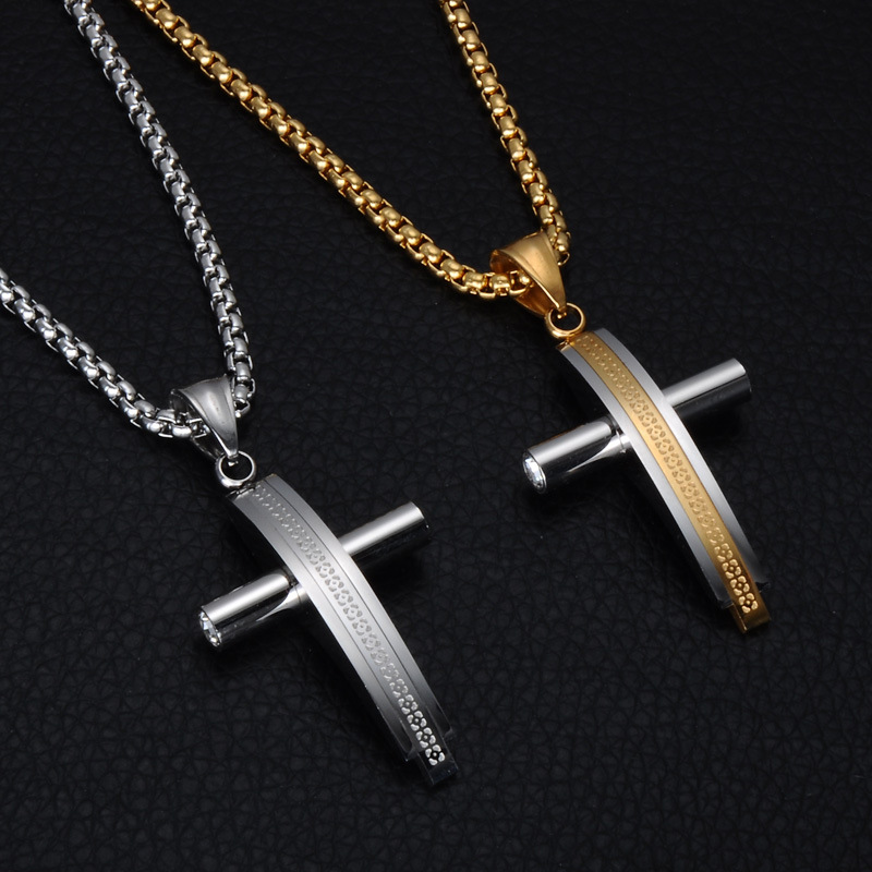 Stainless Steel Cross Pendant Necklace 18K Gold Plated Men Women Necklace Christian Jewelry Gold Silver Color
