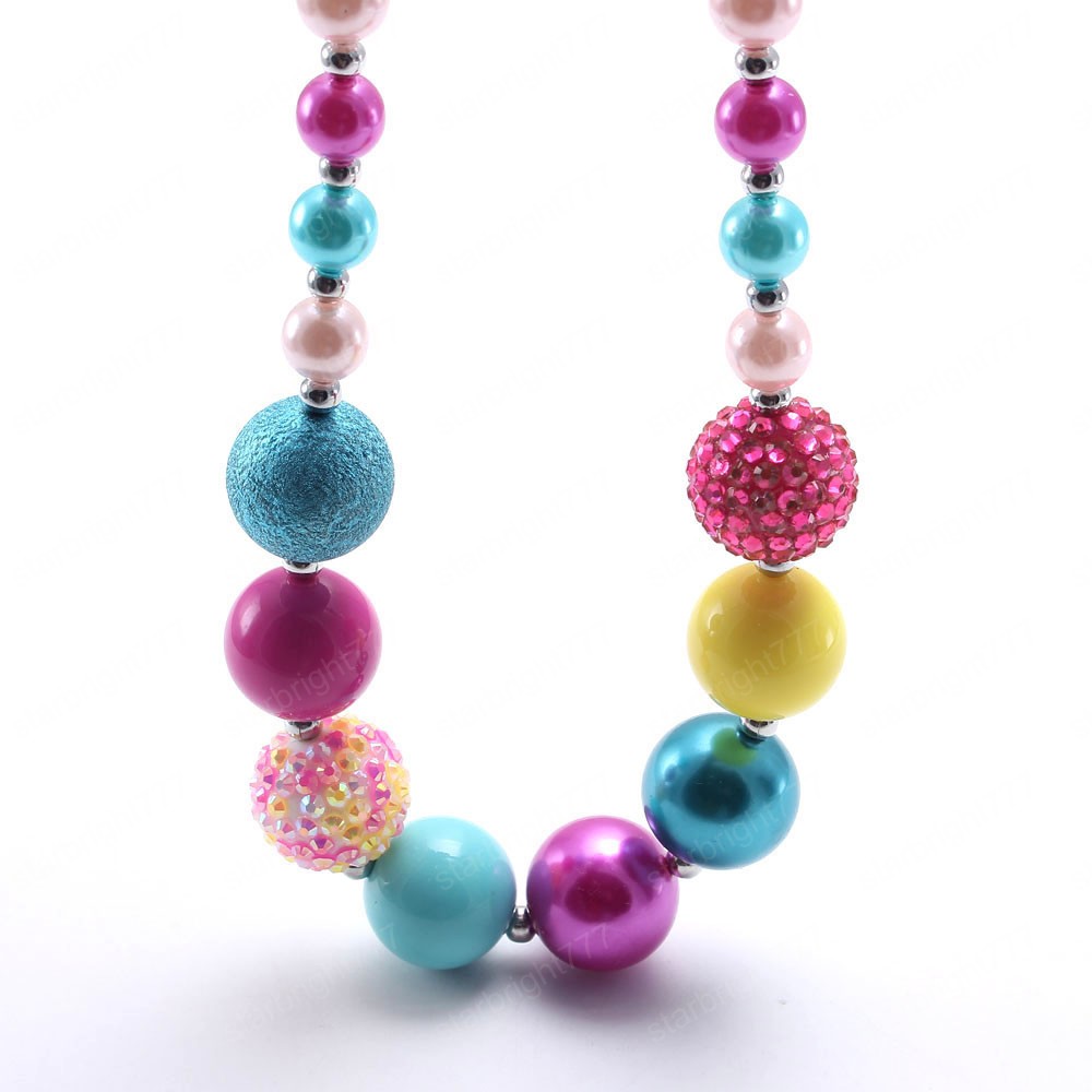 Fashion Spring Colorful Kids Girls Chunky Beads Necklace Baby Girls Bubblegum Beads Necklace Charm Chunky Jewelry Gift