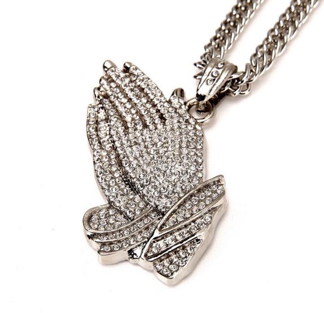 Sparkling water diamond Buddha hand hip hop pendant necklace jewelry fashion men and women street dance Pendant Necklace wy202