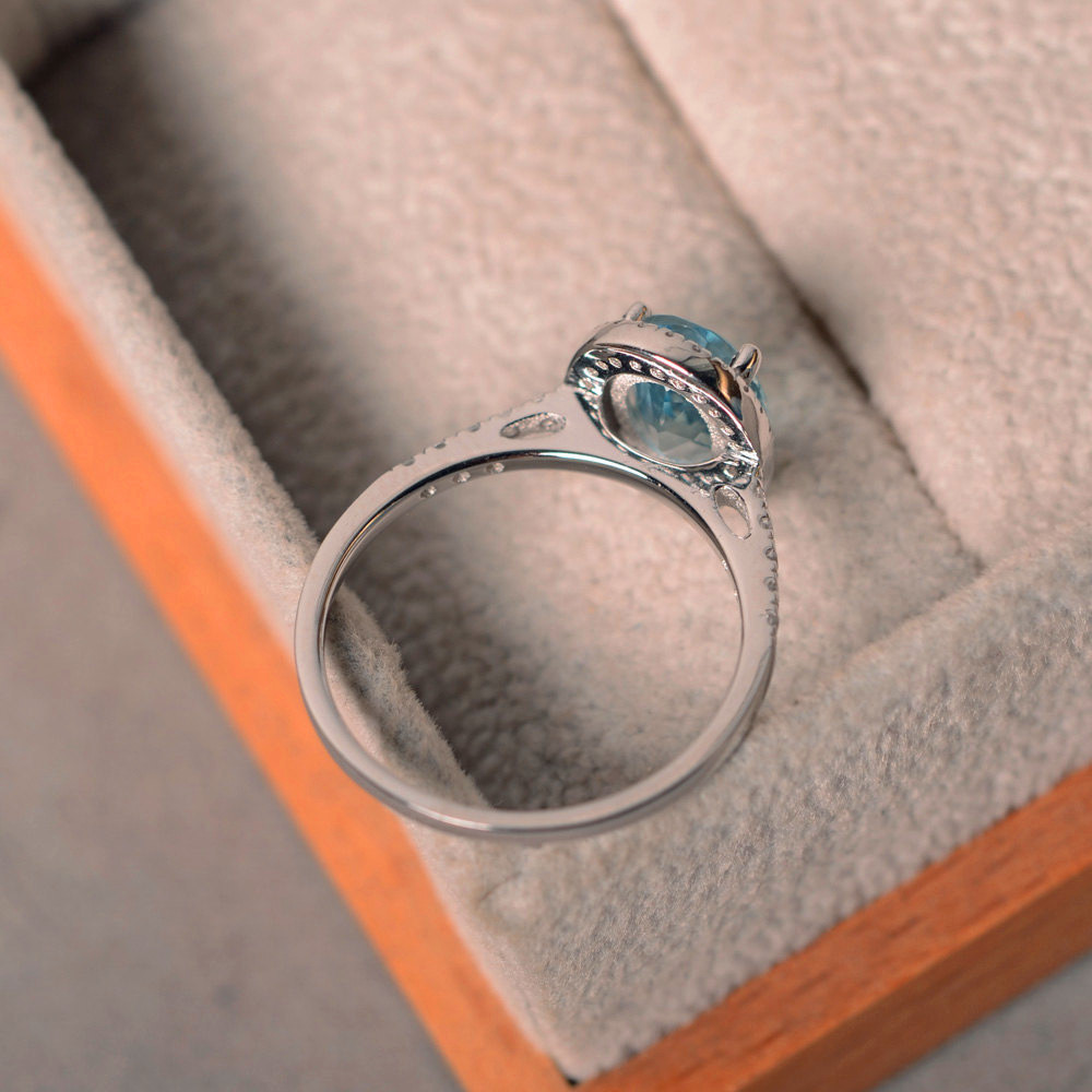 Female Natural Aquamarine Stone Ring 100% Real 925 Sterling Silver Wedding Rings For Women Promise Oval Engagement Ring