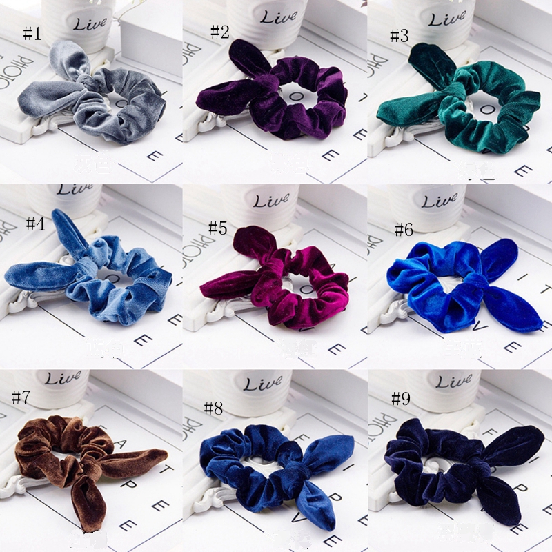 Rabbit Ears Hairbands Velvet Elastic Hair Ropes Solid Bow Hair Band Ponytail Holder Girls Scrunchy Hair Accesories 15 Colors DW4642