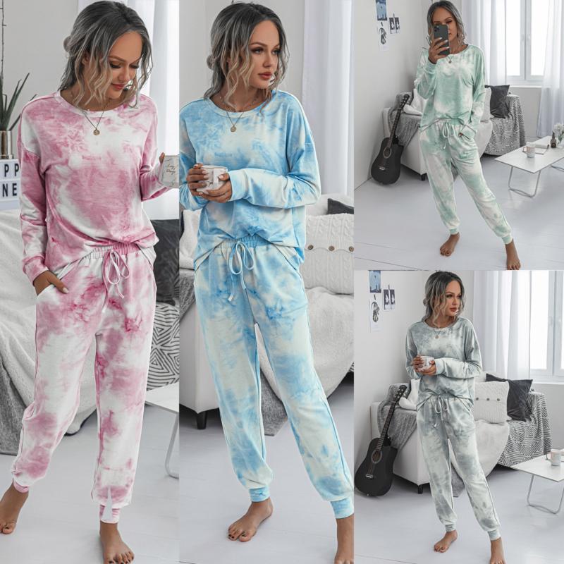 Tie-dye Printed Home Suit 2020 Autumn Winter Women' Long-sleeved O-neck T-shirt Elastic Waist Trousers 2 Pcs Pajamas Pajama Set, Blue
Tie-dye Printed Home Suit 2020 Autumn Winter Women' Long-sleeved O-neck T-shirt Elastic Waist Trousers 2 Pcs Pajamas Pajama Set, Blue