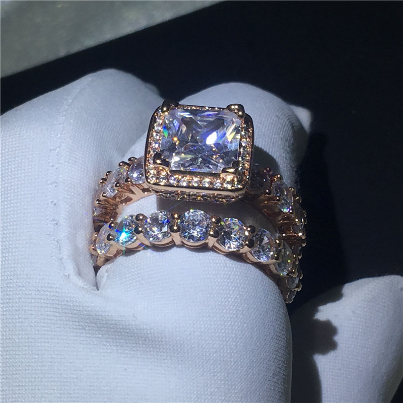 choucong 2018 Vintage ring Diamond Rose Gold Filled 925 silver Engagement Wedding Band Rings set For Women Bridal bijoux