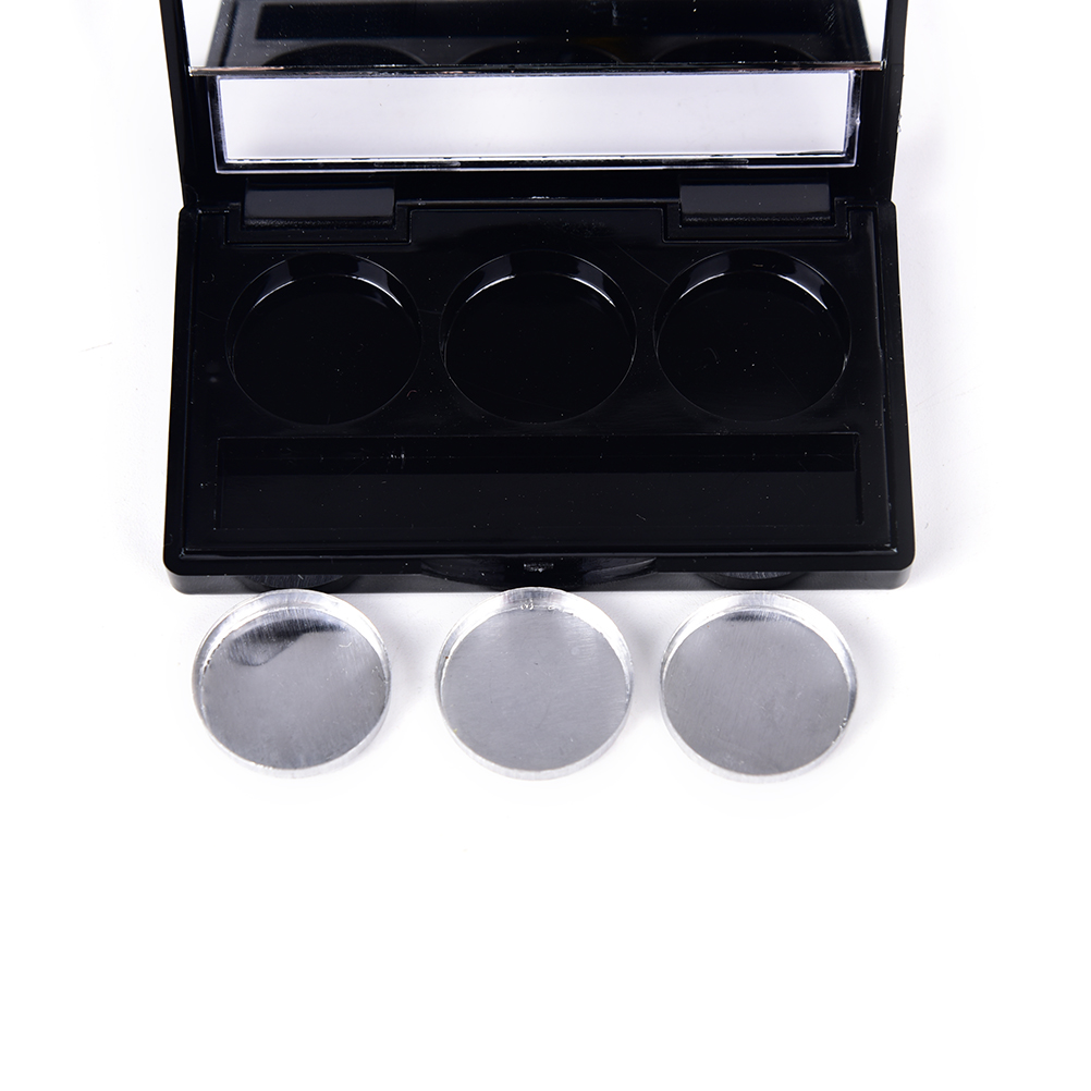 DIY Black 3 Round Eye Shadow Lipstick Cosmetic Empty Makeup Box Grid Packing Case Palette