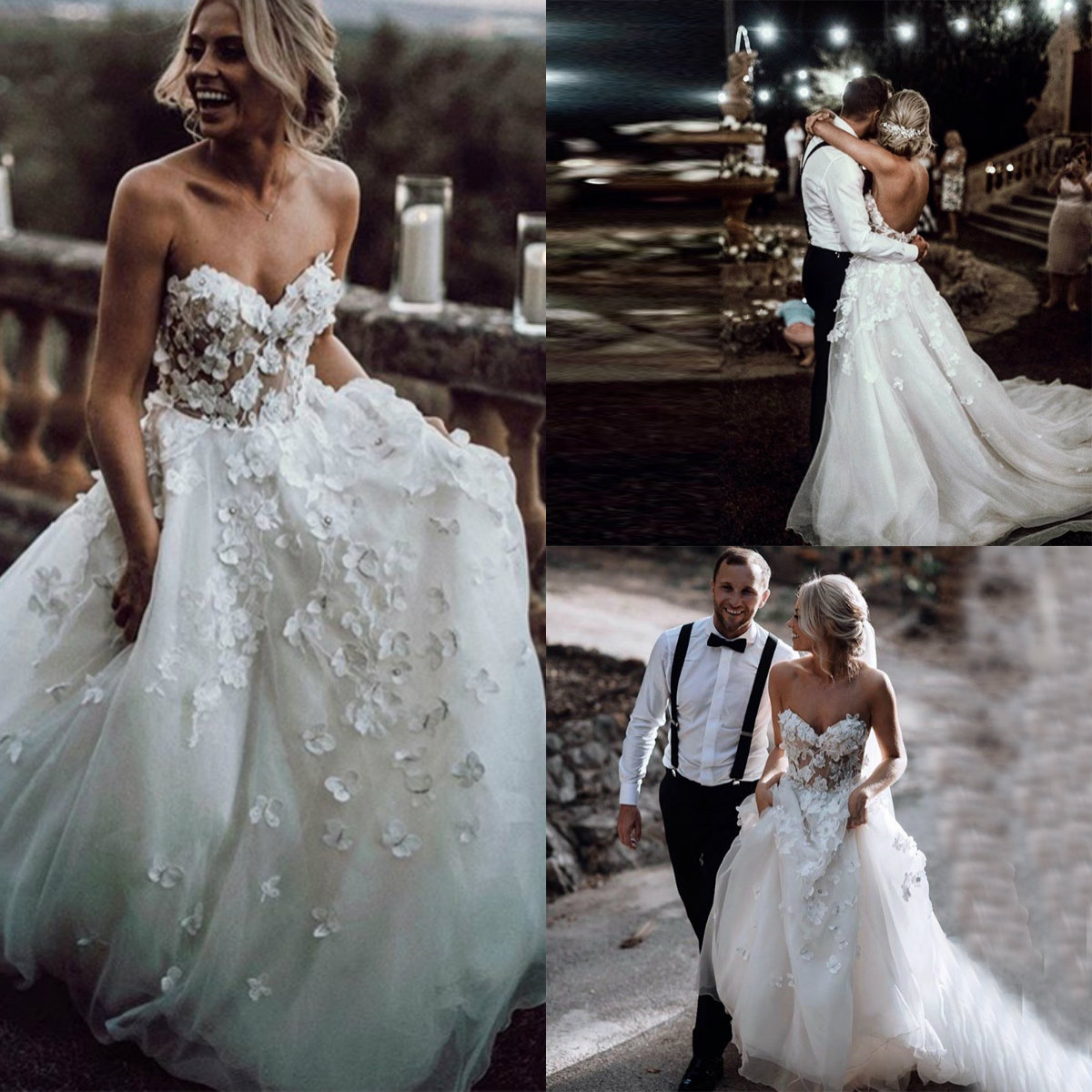 2020 Beach Wedding Dresses Lace 3D Floral Flowers Tulle A-line Sweetheart Boho Bridal Gowns Sweep Train Plus Size Bohemian Wedding Dress